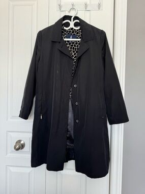London Fog Black Trench Coat with Patterned Lining